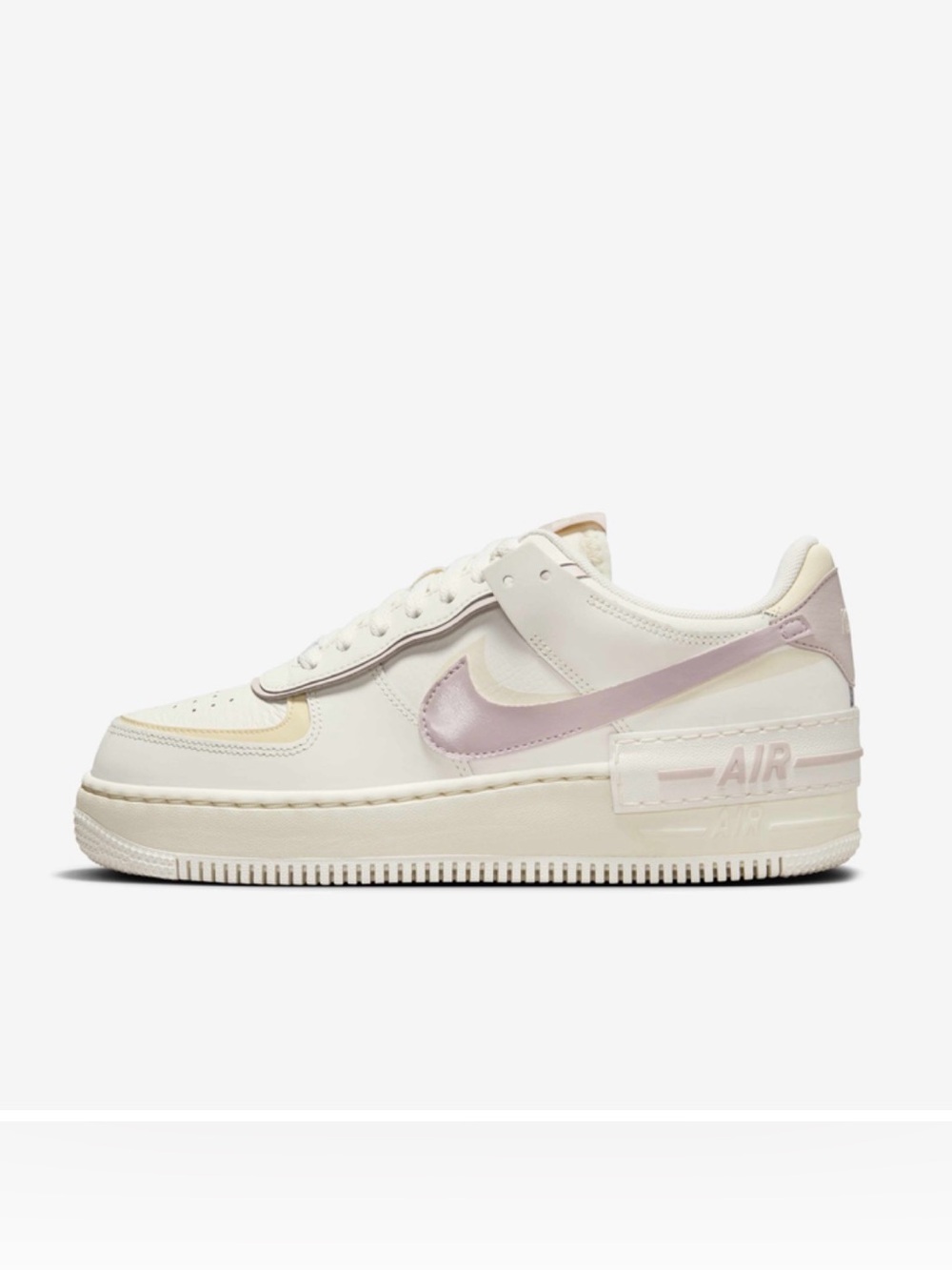 Nike Women’s Air Force 1 Low — Cream with Light lavender purple Swoosh
